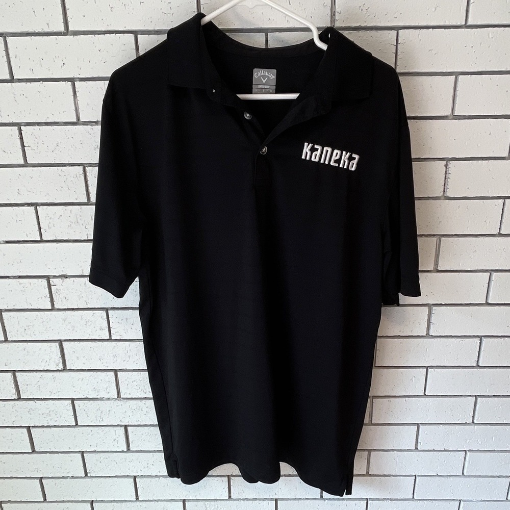 Callaway Opti-Dri Mens L Black Short Sleeve Polo Shirt Kaneka Logo Embroidered